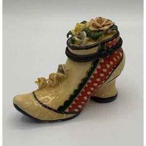 Victorian Style‎ Porcelain Miniature High Heel Shoe Boot Hinged Trinket Pill Box